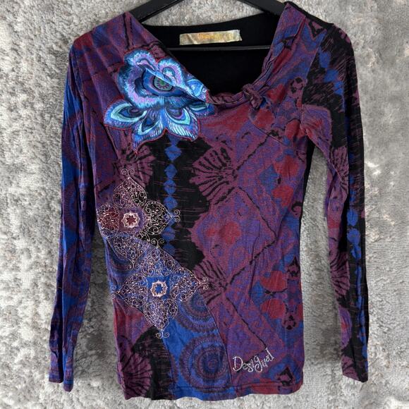 Desigual Tops - Desigual Size S Dark Floral Casual Top Purple Long Sleeve Pullover